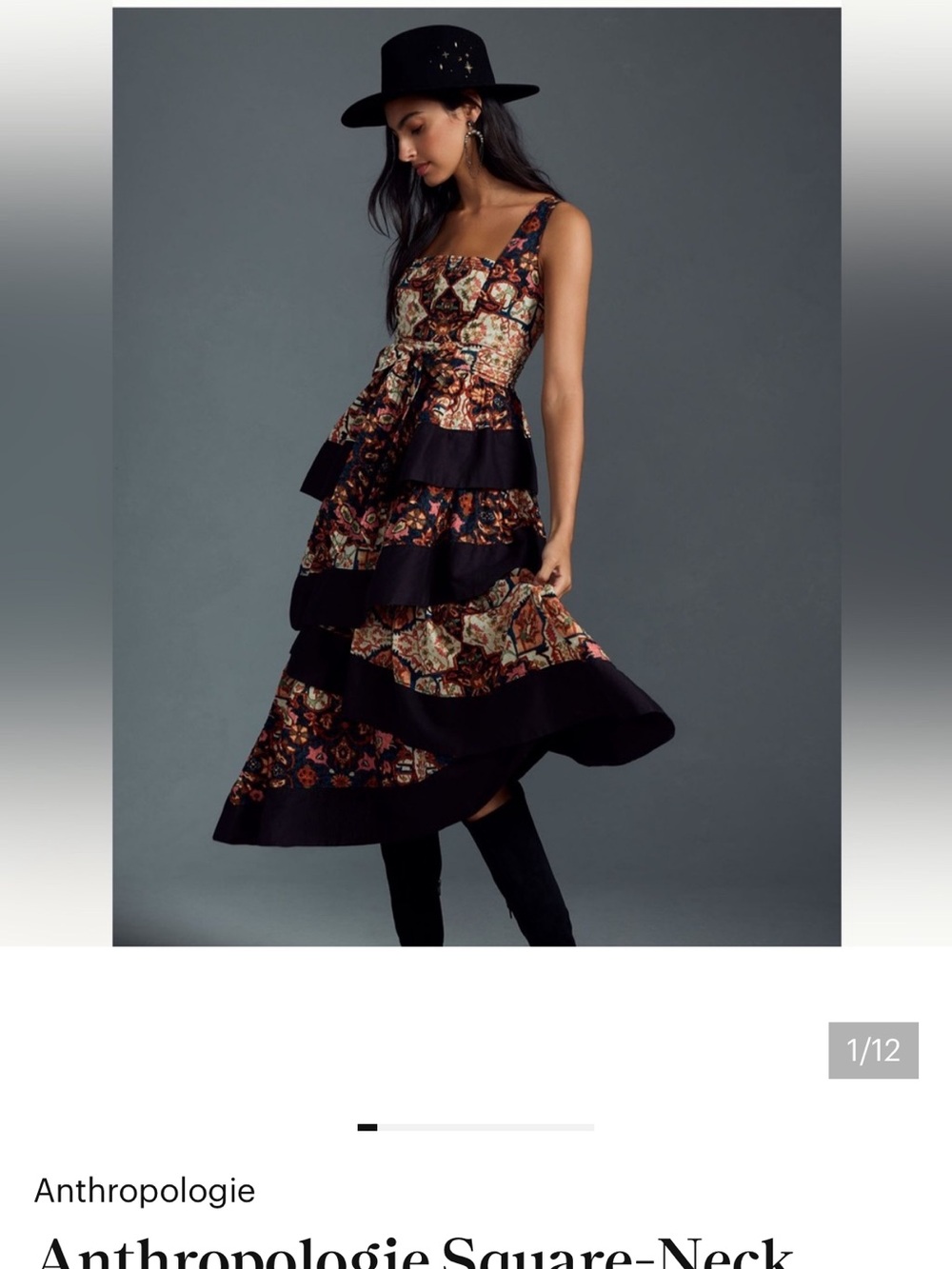 Anthropologie Square Neck Tiered Midi Dres
